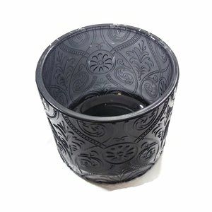 Candle Glass Holder Round Translucent Etched Floral Pattern Tumbler Black Gift